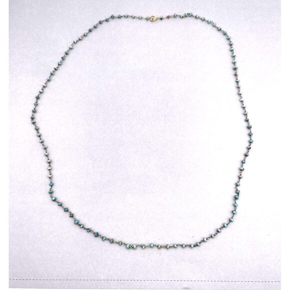 14k Gold Filled Faceted Turquoise Beads Necklace Gold Tone Wired Chain - Picture 3 of 6